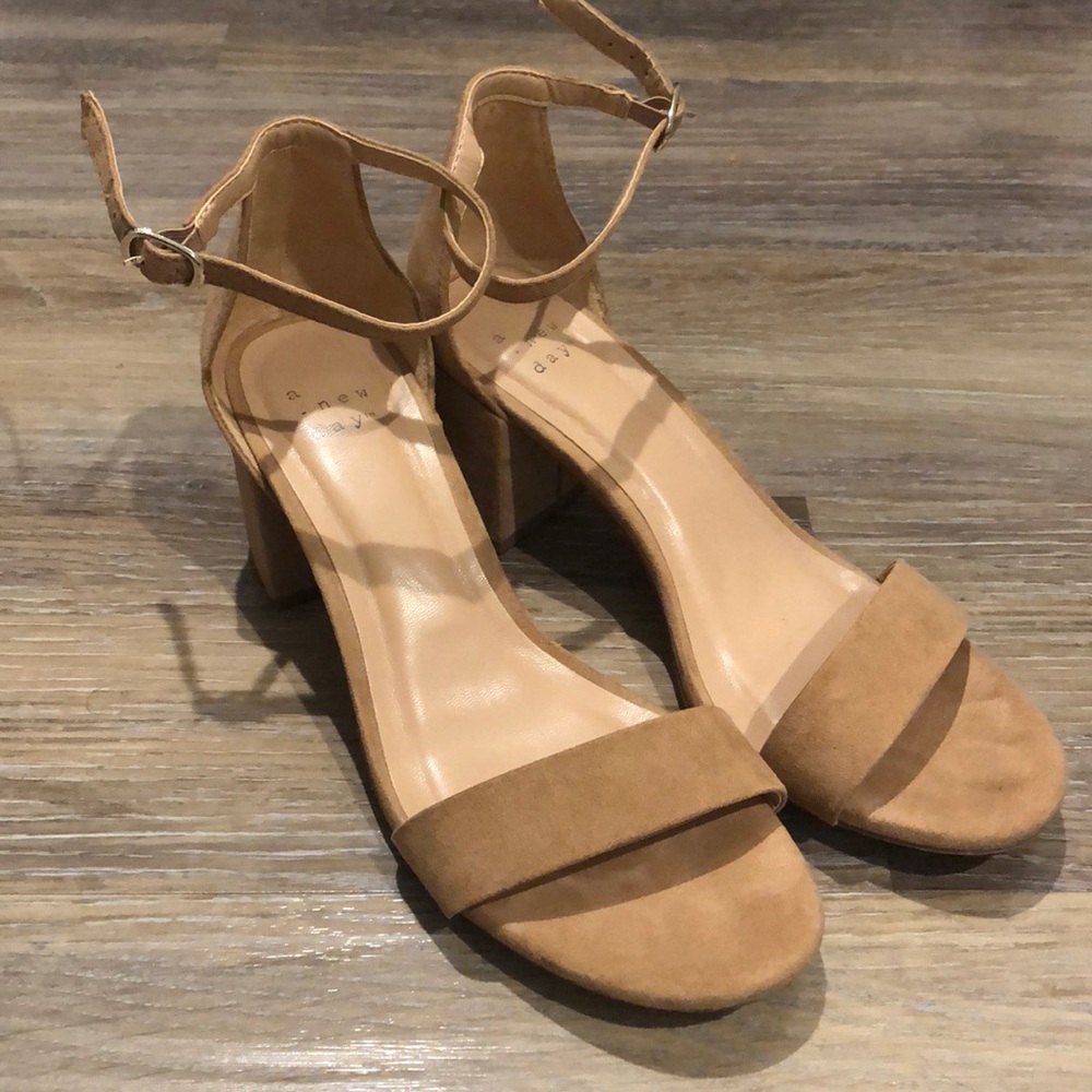 Tan low heel sandals